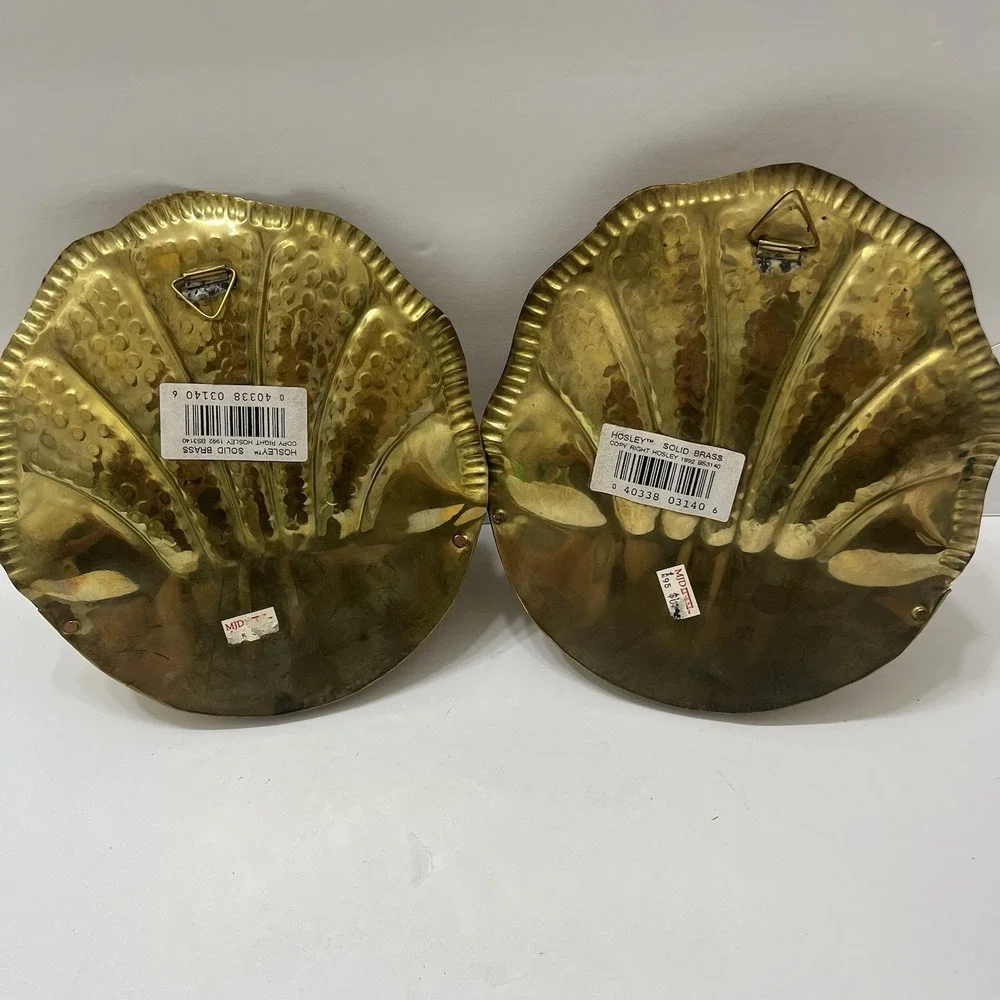 Vintage Solid Brass Wall Pockets Set Of 2 Hollywood Regency Polished Shell 6.5